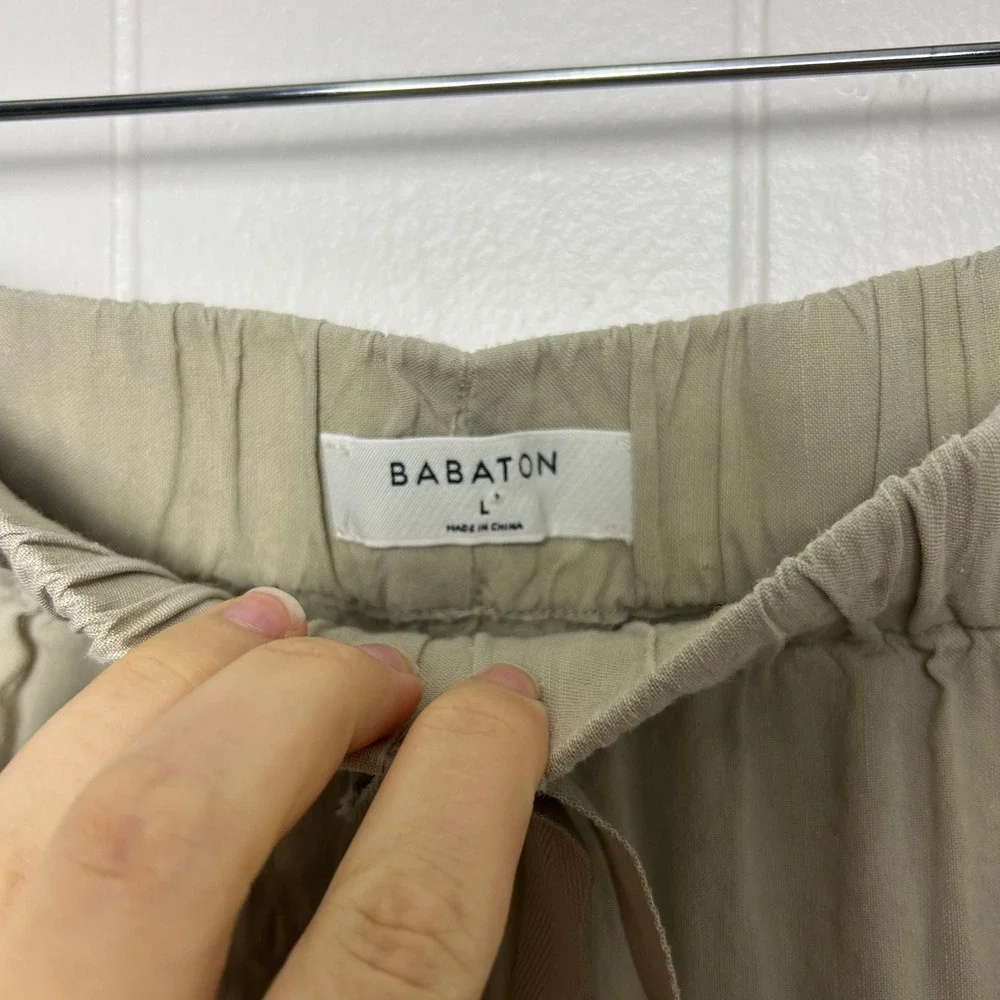 Aritzia BABATON Day Linen Blend Lounge Pants Womens L Tan Pockets jogger elastic